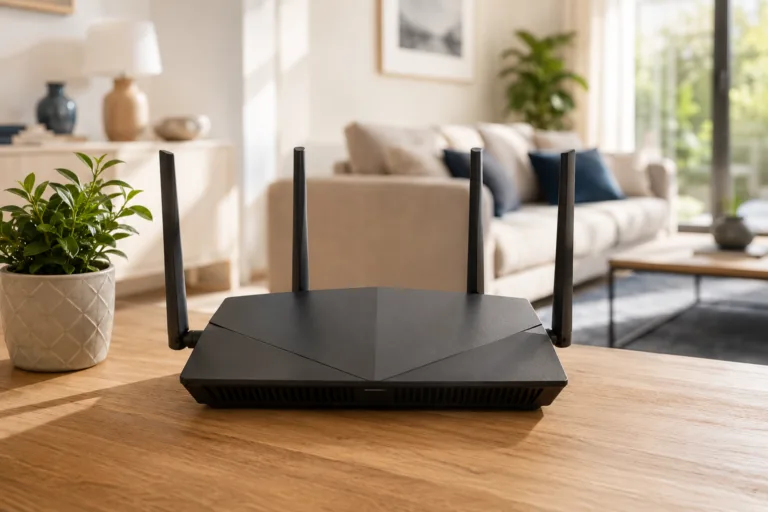 Box Internet et Wi-Fi installée dans le salon