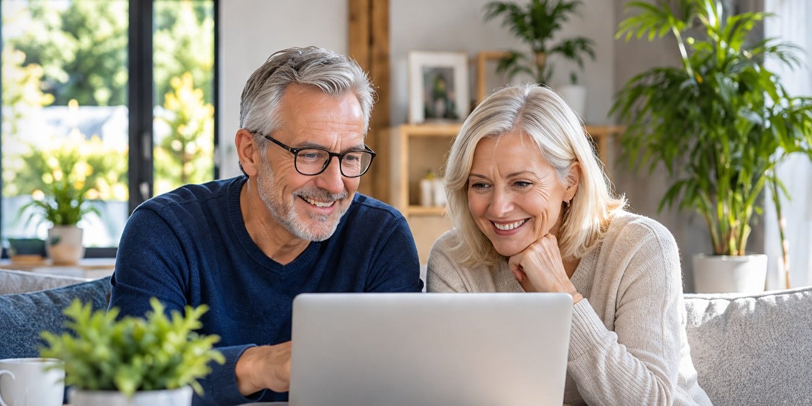 Couple consultant des conseils sur un ordinateur portable