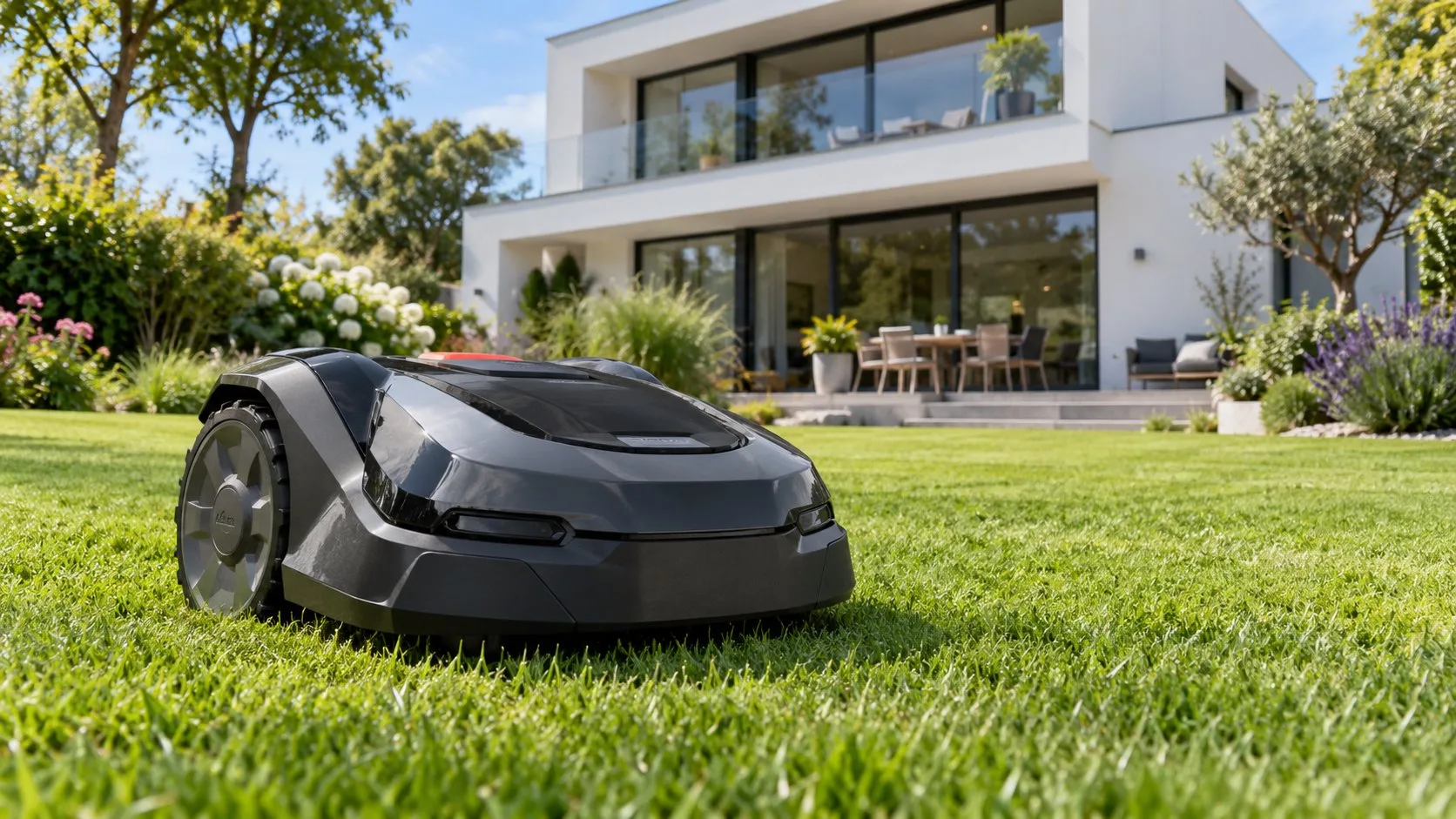 Accueil 9 Robot tondeuse sur une pelouse